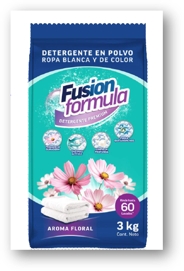 Detergente en Polvo Fusion Formula 3Kg – Ropa Blanca y de Color, Aroma Floral
