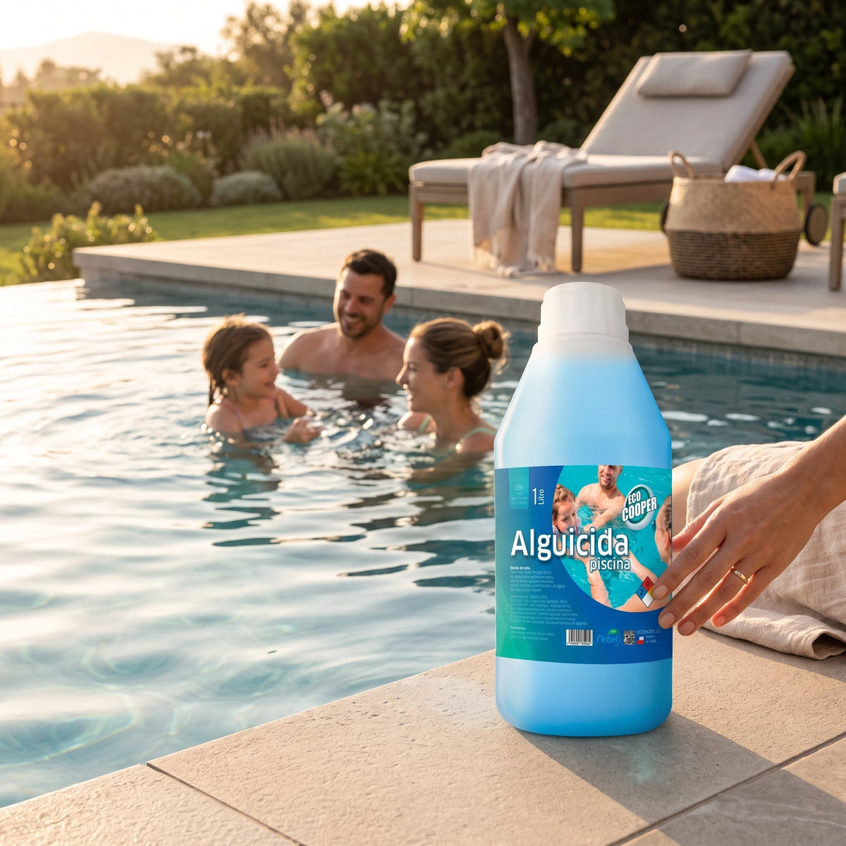 Tratamiento alguicida concentrado Ecocooper de 1 litro de Trini Vital Store para mantener el agua de piscina limpia