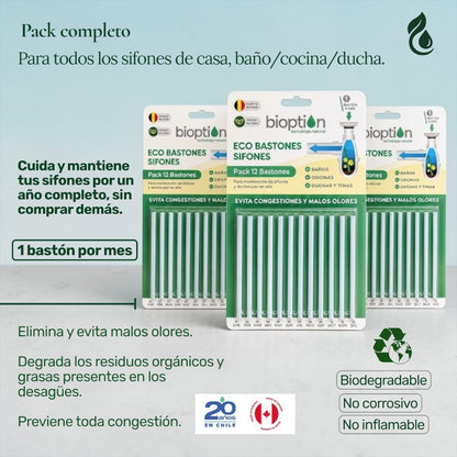 Trini Vital Store Pack Eco Bastones Bioption para mantenimiento de sifones en baño, cocina y ducha