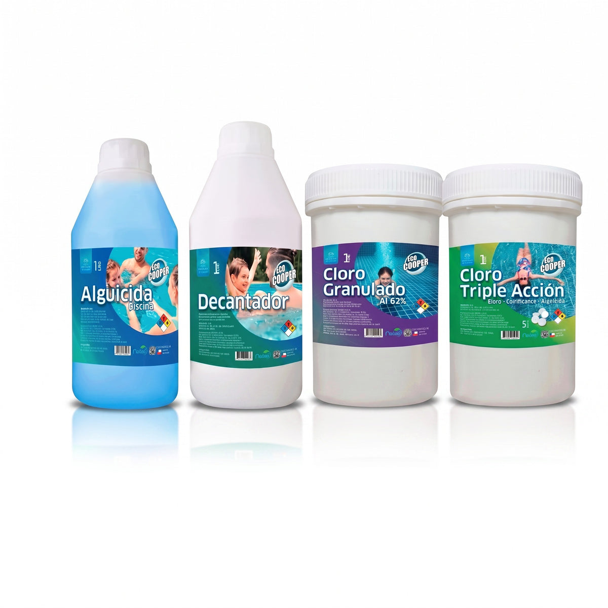 Pack VitalPool Premium de Trini Vital Store con cloro, algicida y decantador para mantenimiento integral de piscinas