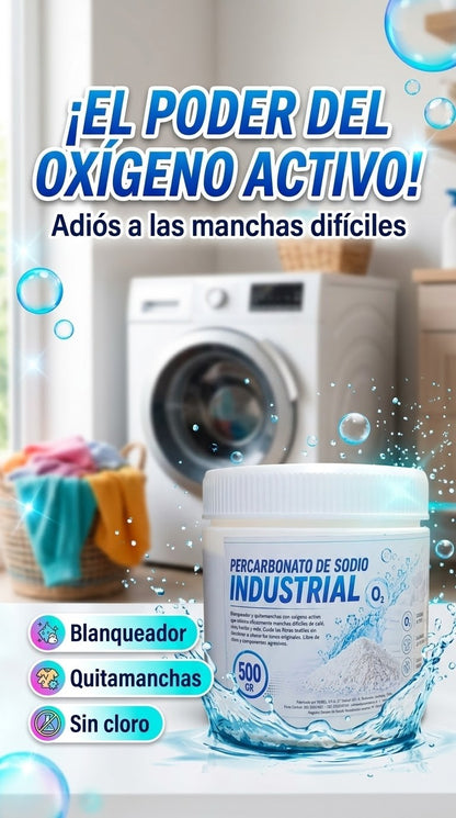 Envase de 500g de Percarbonato de Sodio Industrial de Trini Vital Store, blanqueador ecológico con oxígeno activo.