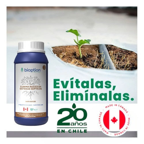 Envase de RAICIDA Biopción de Trini Vital Store para eliminar raíces en sistemas sépticos y alcantarillado