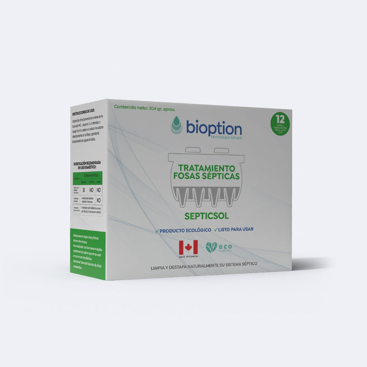 Caja de tratamiento biológico para fosas sépticas SEPTICSOL de Trini Vital Store con 12 sobres hidrosolubles ecológicos