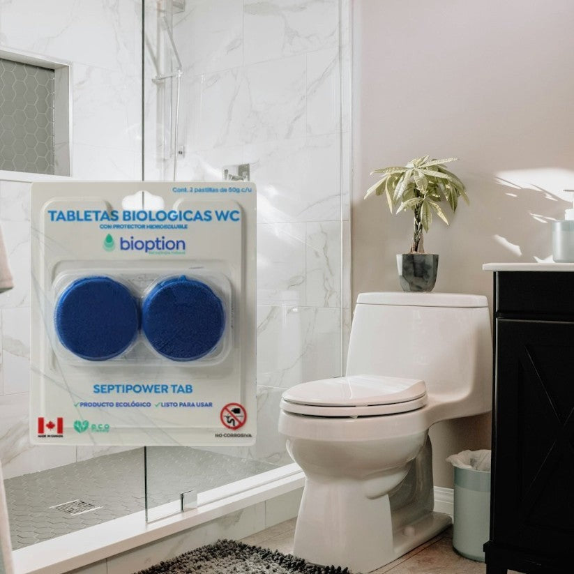 Tabletas biológicas azules para inodoro Trini Vital Store en empaque blíster de dos unidades para limpieza de baño