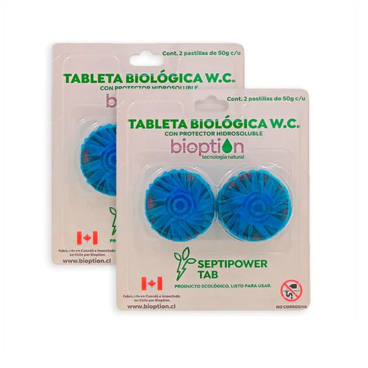 Dos empaques de Trini Vital Store con tabletas biológicas azules para inodoro con protector hidrosoluble