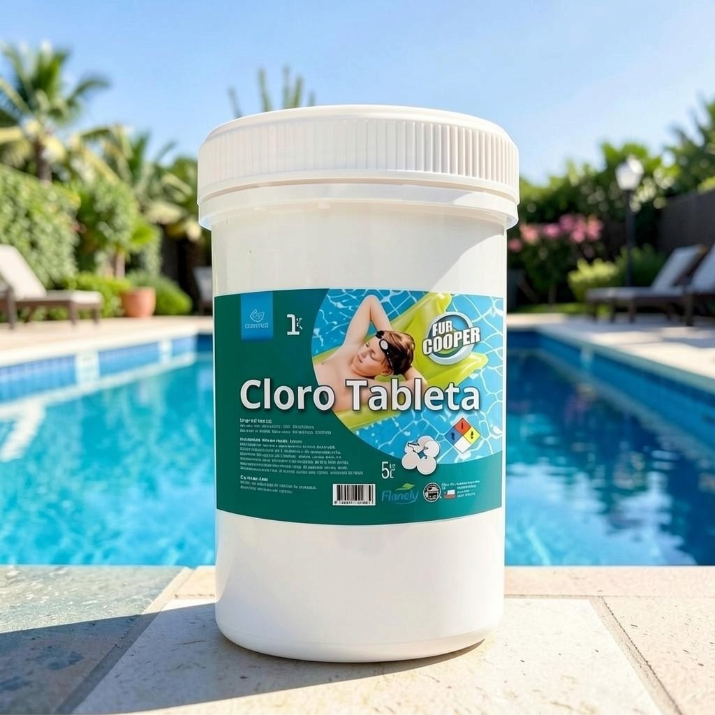 Envase de 1 kilo de tabletas de cloro Ecocooper de Trini Vital Store para desinfección de piscinas al aire libre