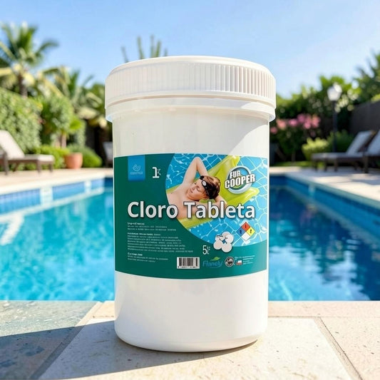 Envase de 1 kilo de tabletas de cloro Ecocooper de Trini Vital Store para desinfección de piscinas al aire libre